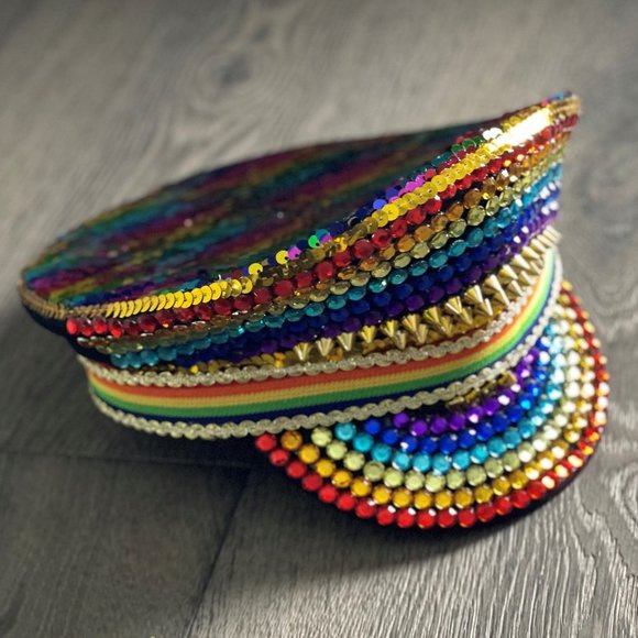 RAINBOW PRIDE SEQUIN CAPTAIN HAT - NWT! - Picture 2 of 15